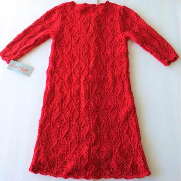 Cat & Jack Girl's Red Crochet Style Sweater Dresses with Sparkles NWT - Picture 2 of 16